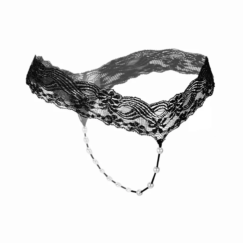 Sexy Panties with Beads Solid Color Sex Lace T-shaped Pants Underwear Women\'s Transparent Traceless Mini Underpants are Open New