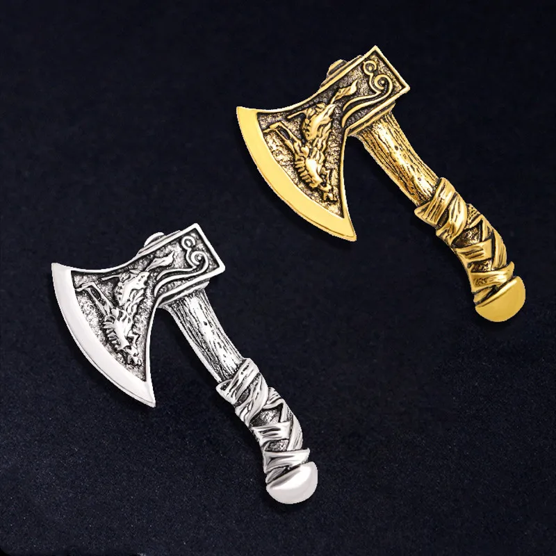 Vintage Alloy Sky Axe Brooches Men Suit AX Pin Garment Accessories Good Luck Corsage