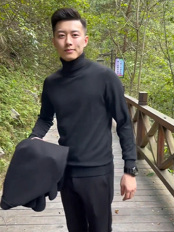 

Мужской свитер с высоким воротником и длинными рукавами, повседневный, приталенный, для делового стиля, осенне-зимний, молодежный, из полиэстера, вязаный