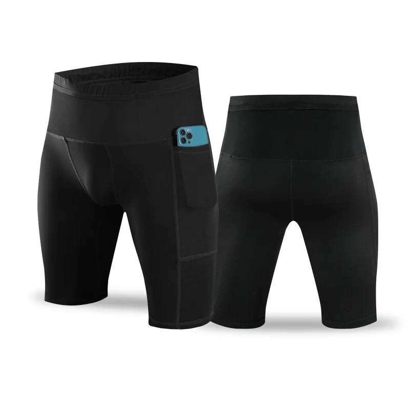 Herren High-Waist Kompressions-Laufshorts Schnelltrocknend Atmungsaktiv Fitness-Workout Marathon-Shorts mit Taschen – Detail 3