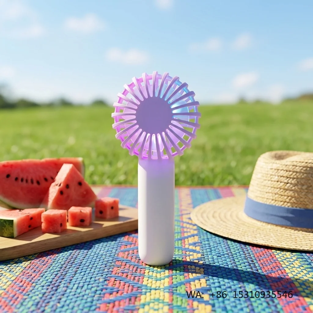 Custom Logo Small Wholesale Travel Cute Electric Portable Summer Handheld Wearable Four-Speed LED Light Pocket Fans Rechargeable