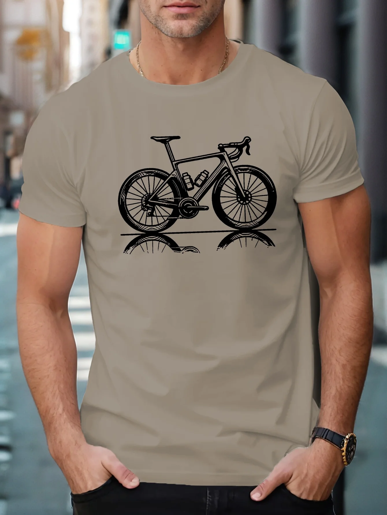 Men's Summer 100% Cotton Fashion Leisure Road Cycling Pattern Printed Loose Sports Round Neck Short Sleeve T-shirt Top