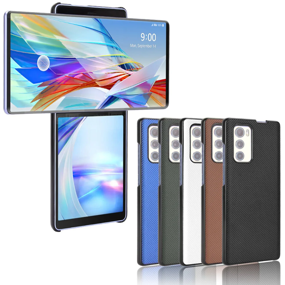 For LG Wing 5G 2020 Case Luxury Carbon Fiber Slim PU Leather and PC Book Cover For LG Wing LGWing 5G 2020 5G Phone Case 6.8 inch