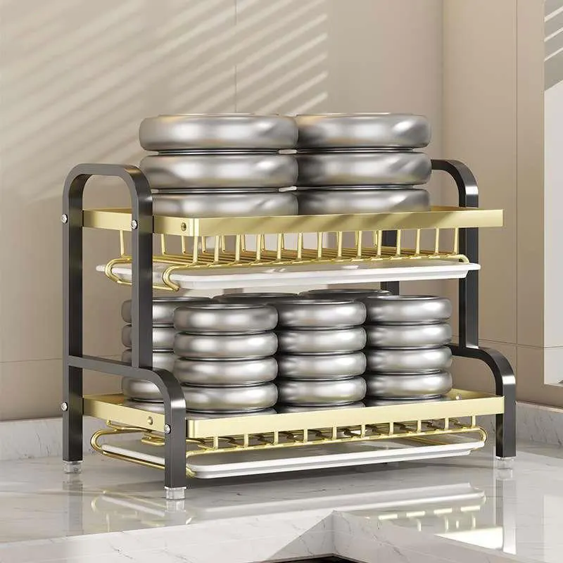 Dish Drying Rack Stainless Steel 2-tier Compact Kitchen Dish Rack Drainboard Large Rust-proof Dish Drainer With Utensil Holder