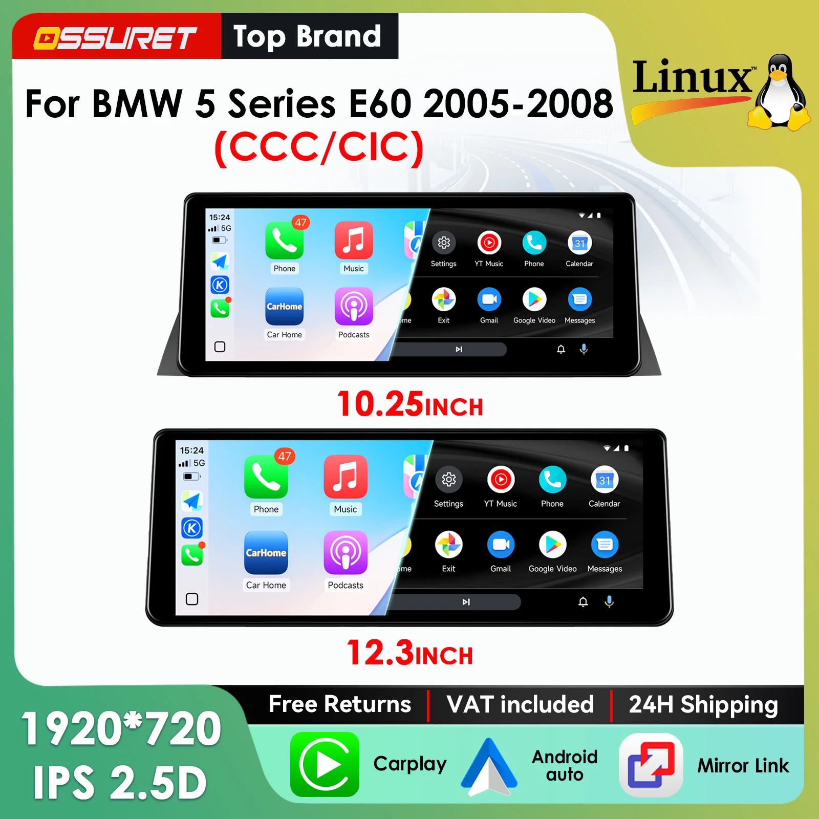 10,25 /12,3" Carplay Linux 5.4 Autoradio für BMW 5er Serie E60 2005 - 2010 CCC CIC Multimedia-Videoplayer T113-i Dual-Core USB BT Mirror Link 1920*720 Head Unit