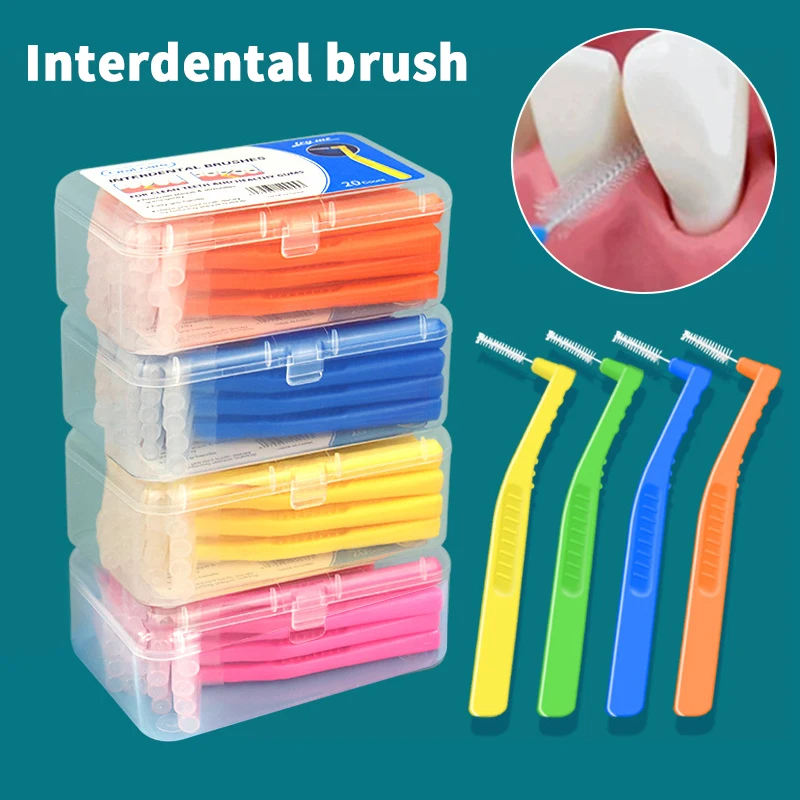 20Pcs L Type Angled Interdental Brush Short Handle Brush Braces Micro Soft Brush For Dental Brackets Cleaning Brushes