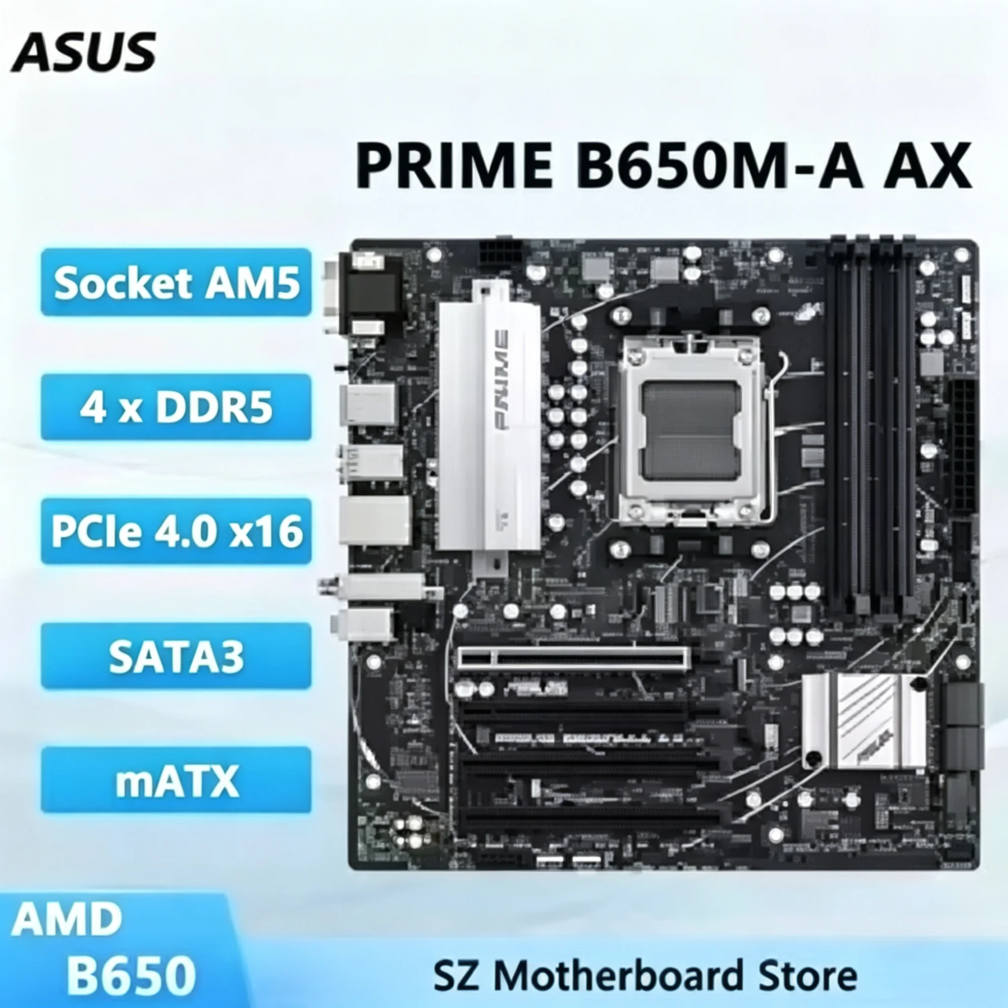 ASUS PRIME B650M-A AX AMD B650 AM5 DDR5 Motherboard Support Ryzen 9 7950X/7900X 7 7800X3D 5 7600X/7500F CPU PCIe 4.0 M.2 MATX