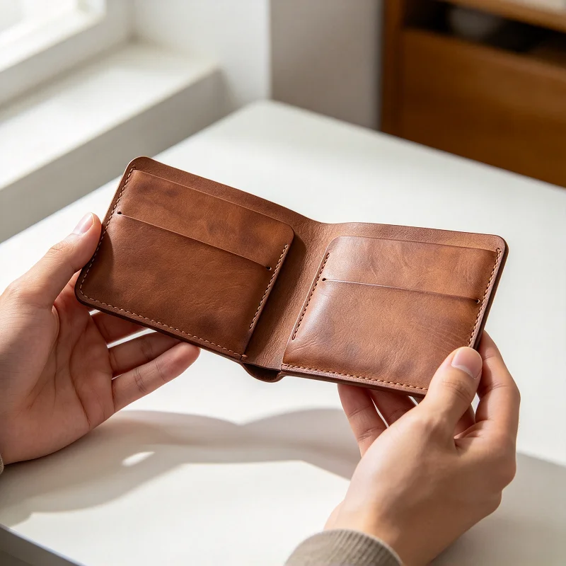Vintage Real Leather Bifold Wallet, Mens Short Purse With Card Holders & Cash Compartment, Handcrafted Leather Wallet for Men