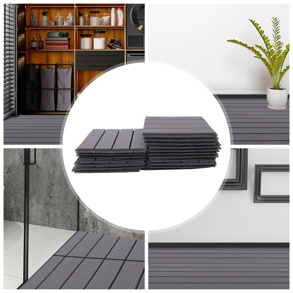 22PCs Hardwood Interlocking Patio Deck Tiles Grey Wood Interlocking Flooring Tiles Indoor and Outdoor Tiles Garden Patio