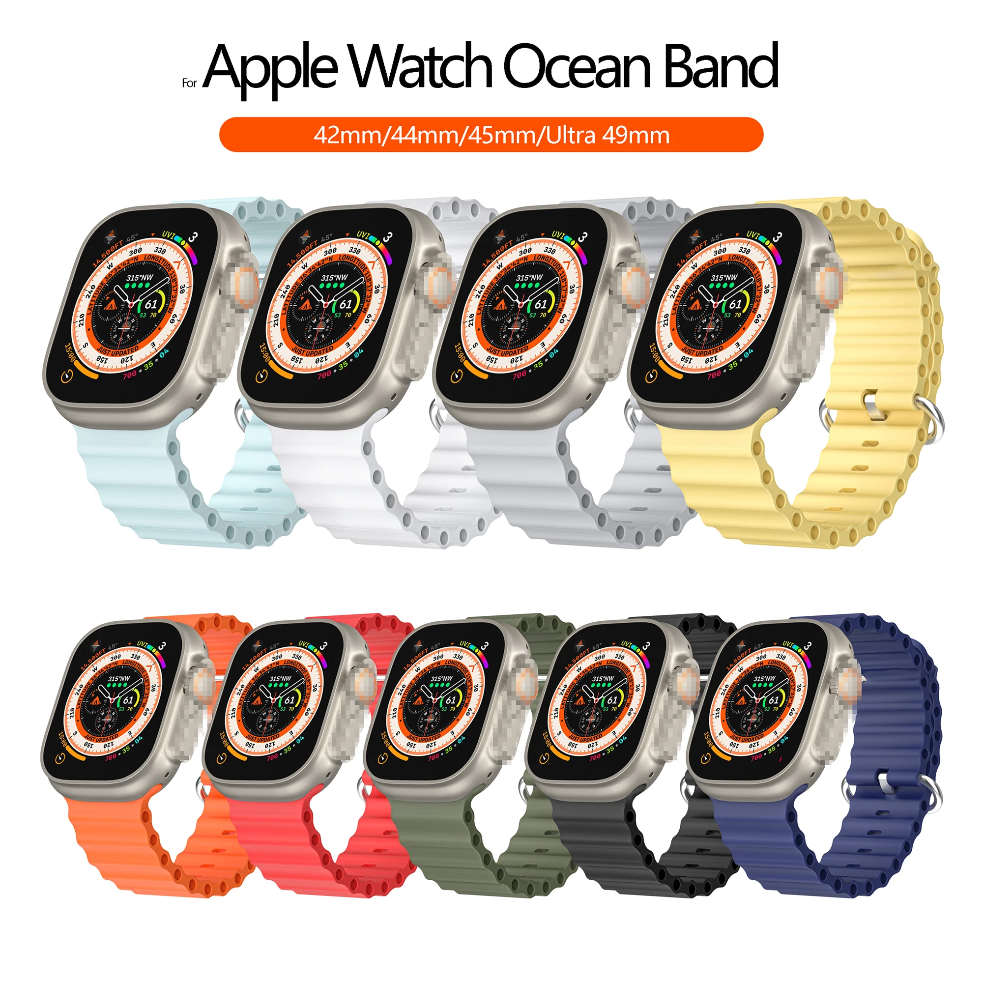

Ocean Strap For Apple Watch Series 8 Ultra 7 6 5 4 SE Accessories 44/45/49MM Silicone Armband Ozean Sports Strap Silikon Armband