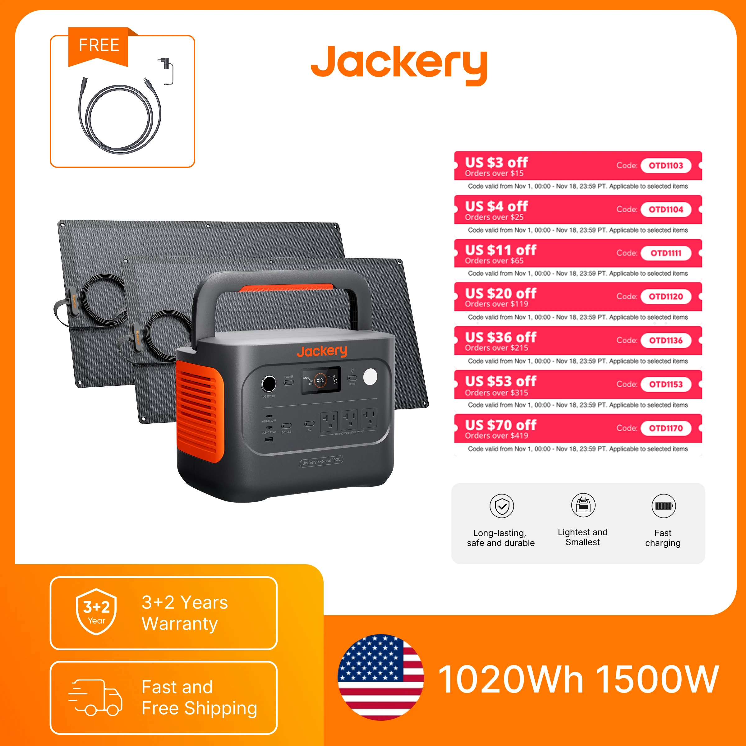 Solar Emergency Charger - محطة طاقة محمولة Jackery E1000AC بسعة