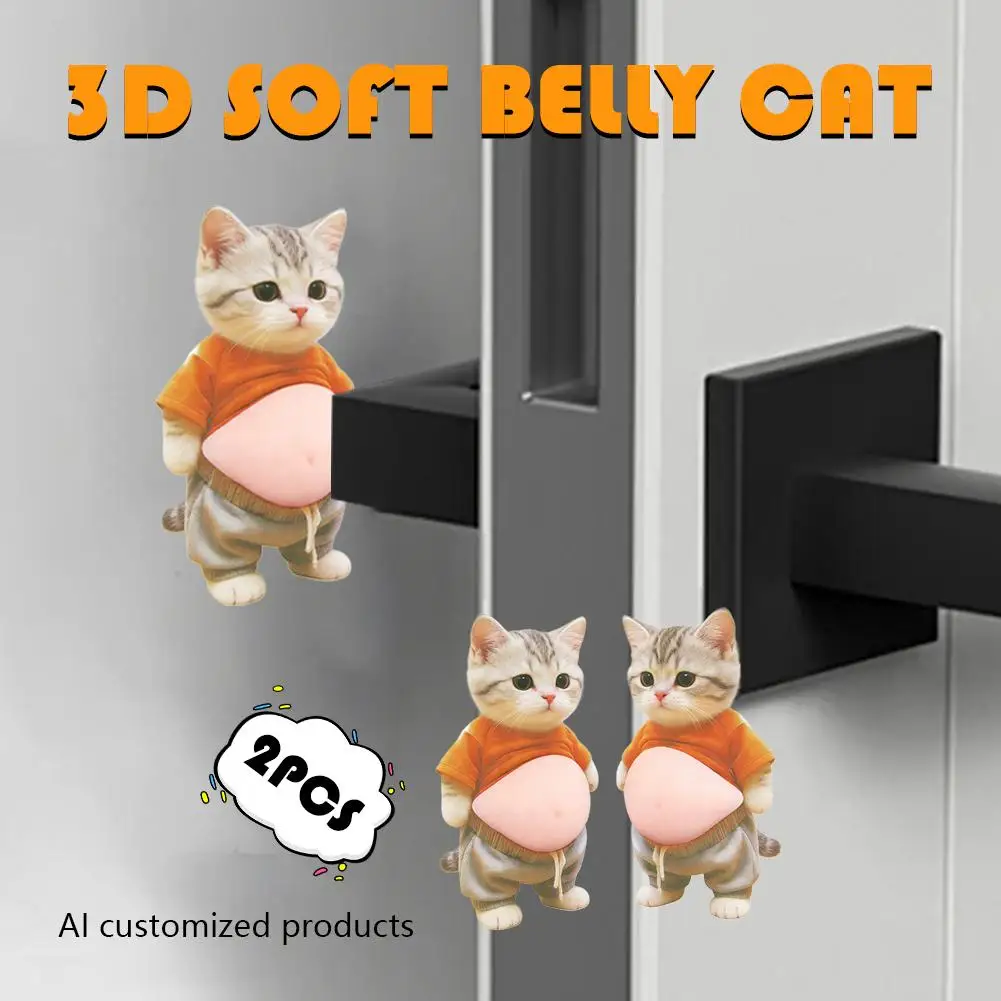 3 Kinds Tabby Cat 3D Belly Stickers Soft Silicone For Phone Case Car Decoration Children's Birthday Party Favor Festival SupplY