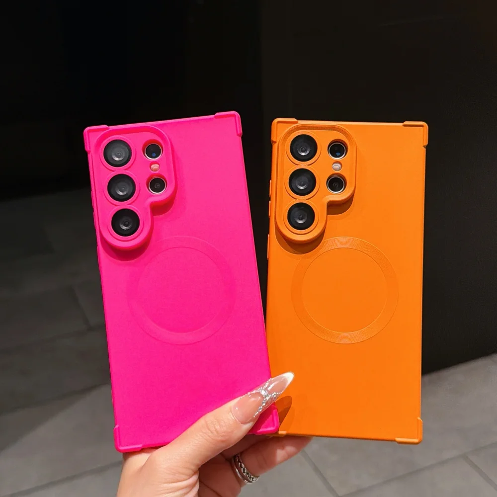 Luxury Right Angled Square Silicone Magnetic Phone Case For Samsung S26 Plus S25 S24 Ultra For Magsafe Frosted Full Bumper Cover