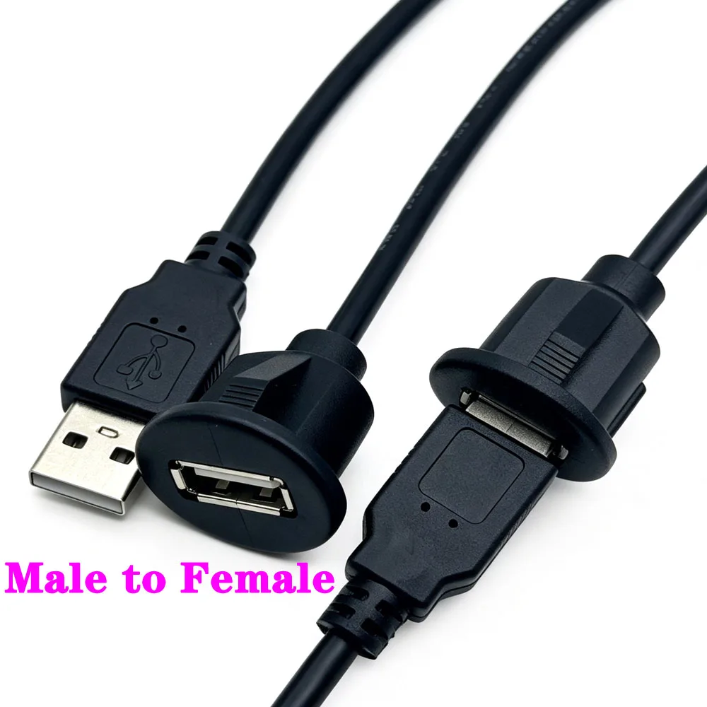 1M Socket Cable USB 2.0 Auto Car SUV Flush Mount Male to Female Extension Cord Dashboard Panel Audio Line for Motorcycle
