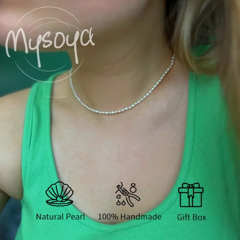 

Mysoya White Baroque Freshwater Pearl Necklace 3-4mm with Gift Box Gift for Her/ Him for Birthday Wedding Valentine's Day Gift