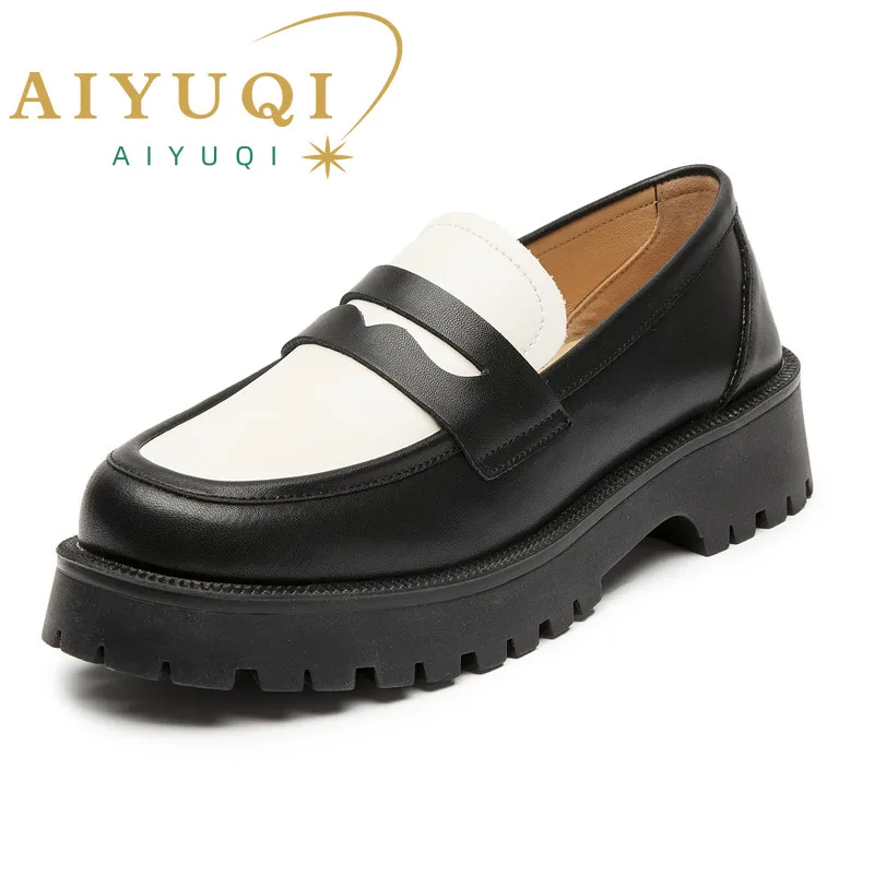 AIYUQI Ladies Loafers Genuine Leather British Style Platform Women\'s Shoes Large Size Fashion Girls Spring Shoes