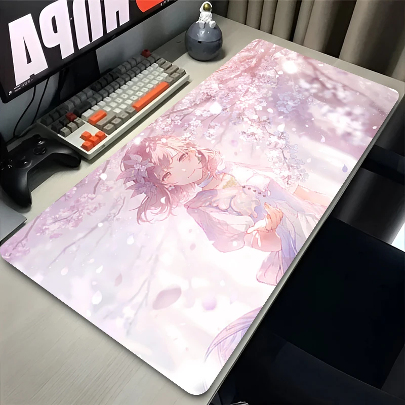 Large Dark Musical Anime Girl Gaming Mouse Pad Non-slip Rubber Stitched Edge Desk Mat For PC Laptop Office Carpet