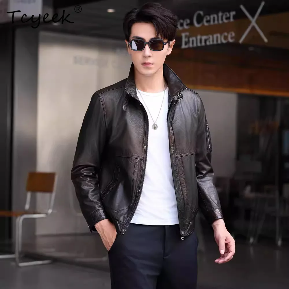 

Tcyeek Top Layer Cowhide Genuine Leather Jacket Men 2025 Motocycle Jackets Man New in Coats Spring Autumn Clothes Jaqueta Couro
