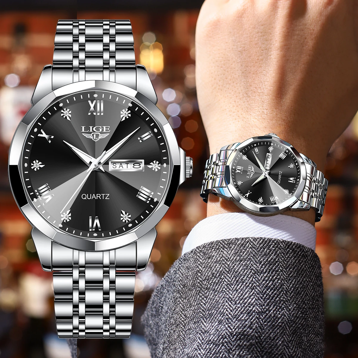 LIGE Original Waterproof Men's Quartz Watches Best Selling Luminous Calendar Wrist Watch Men New Luxury Business Watch for Men