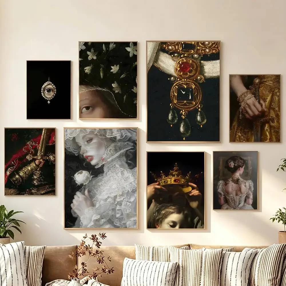 Baroque Romantic Medieval Aristocratic Dynasty Poster Self-adhesive Art Room Entrance Restaurant Wall Decor Art Painting