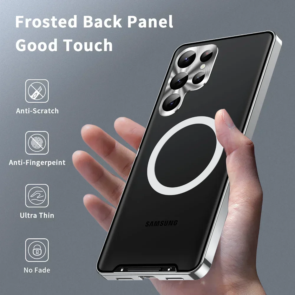 For Samsung Galaxy S23 Ultra Plus Luxury Metal Bezel Drop Resistant Back Cover Aluminum Alloy Frame Translucent Matte Back Coque