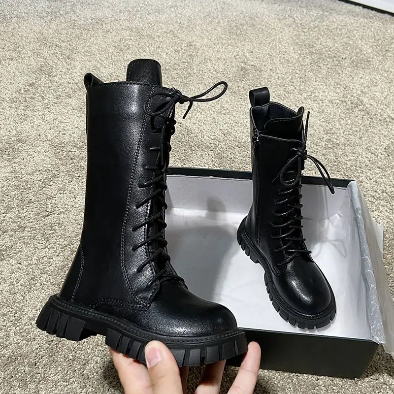 

Autumn Winter Girls Fleece Lined Long Boots New Korean Style Children's Cotton Boots Warm Fashionable Outdoor Boots for Kids