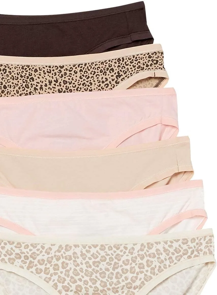 ملابس داخلية قصيرة بيكيني قطنية للسيدات من أمازون إسينشالز (متوفرة بمقاسات كبيرة)، متعددة