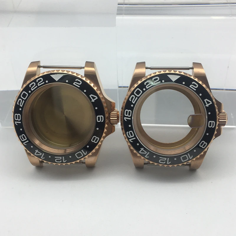 

40mm Rose gold nh35 case sapphire glass ceramic bezel for Seiko nh34 nh35 nh36/38 Miyota 8215 movement GMT Mod For 28.5mm Dial