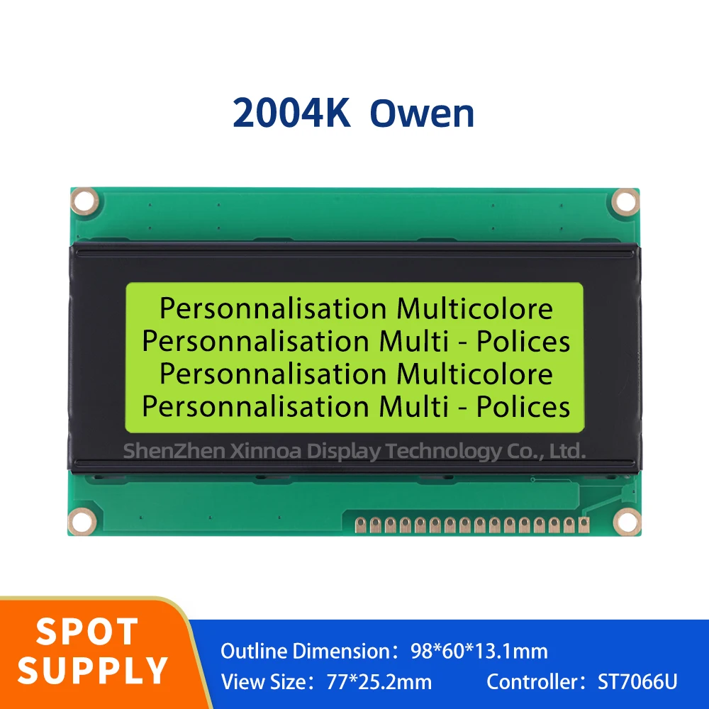 

Industrial Grade ST7066U ST7063 LCD Display 3.3V/5V Controller ST7066U Yellow Green Film European 2004K Character LCD Module