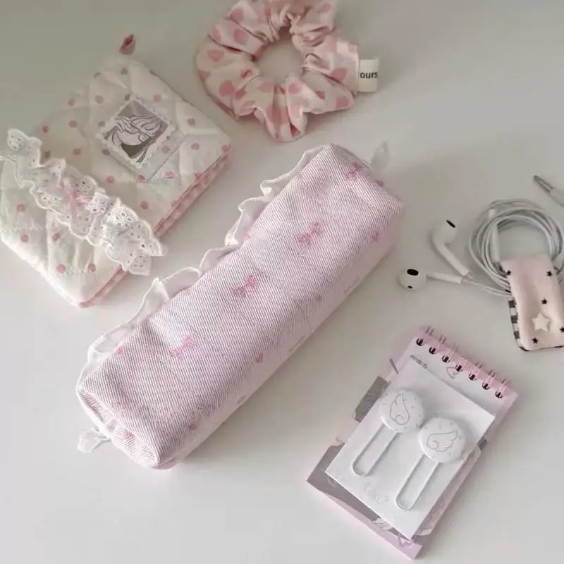 Niedliches Mädchen-Spitzen-Federmäppchen mit hoher Kapazität, Schleifen-Schreibwaren-Aufbewahrungstasche, Ballett-Stil Kosmetiktasche, Geschenk für Mädchen – Detail 4