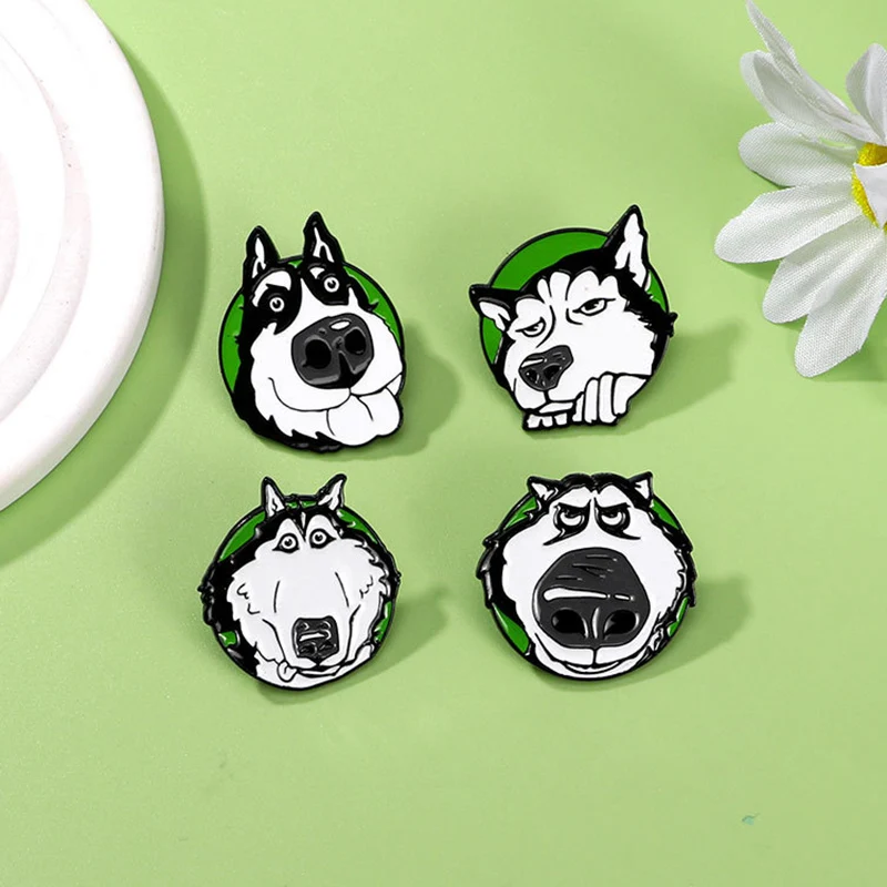 Cute Husky Dog Enamel Brooch Big Nose Black and White Cute Sleepy Pet Dog Cartoon Animal Badge Punk Pin Jewelry Accessories Gift