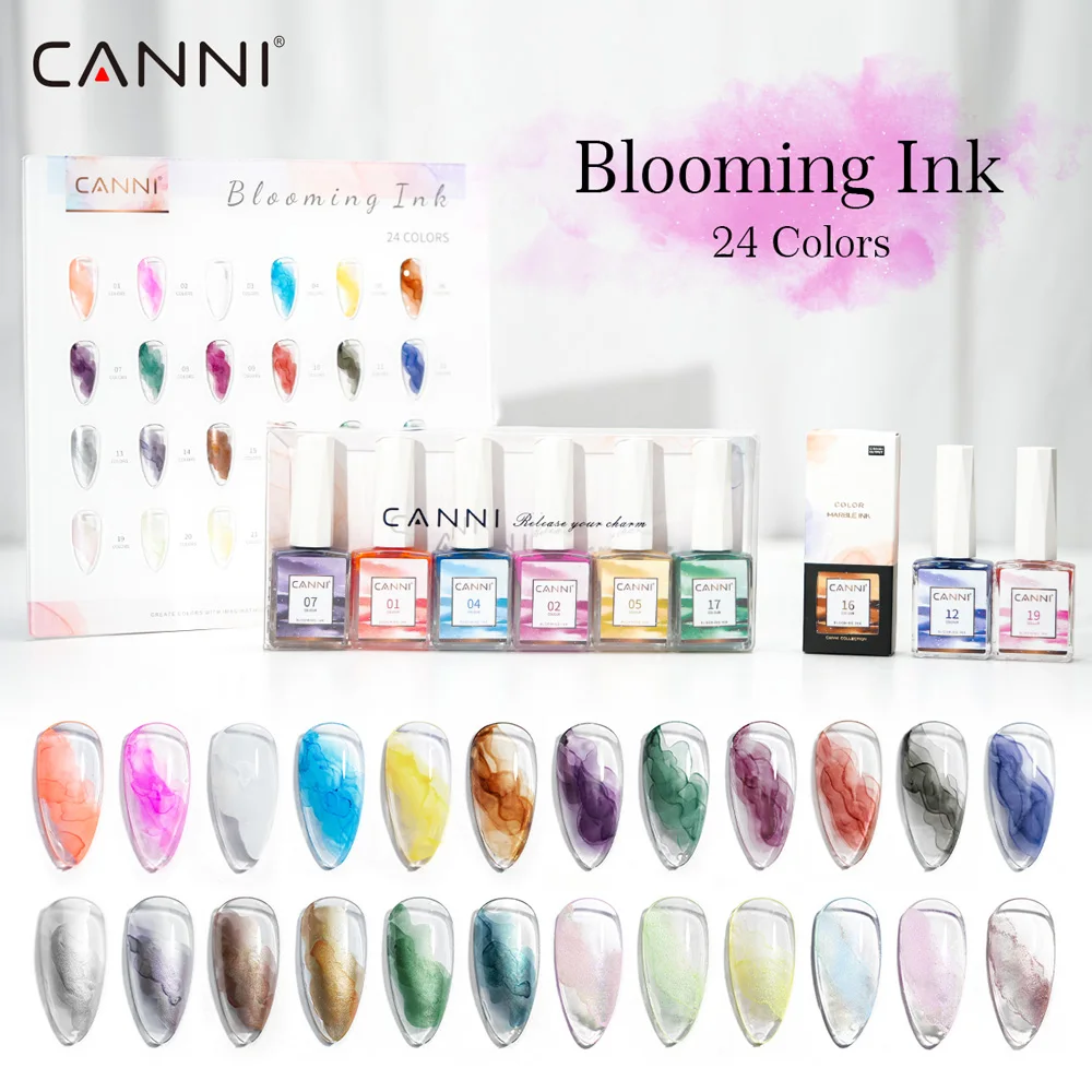 

CANNI 24Color Nail Blooming Liquid Air Dry Nail Art Design Venalisa Supply Water Color Ink Smoke Effect Painting Nail Polish