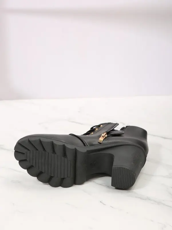 Botines de tacón alto grueso para mujer, botas de plataforma con