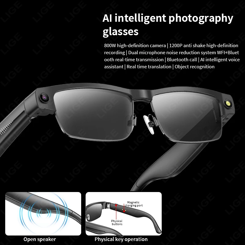 8MP HDCamera Glasses AI Smart Glasses Camera Video Recording Music Call Bluetooth Sunglasses Translation Glasses for Android iOS