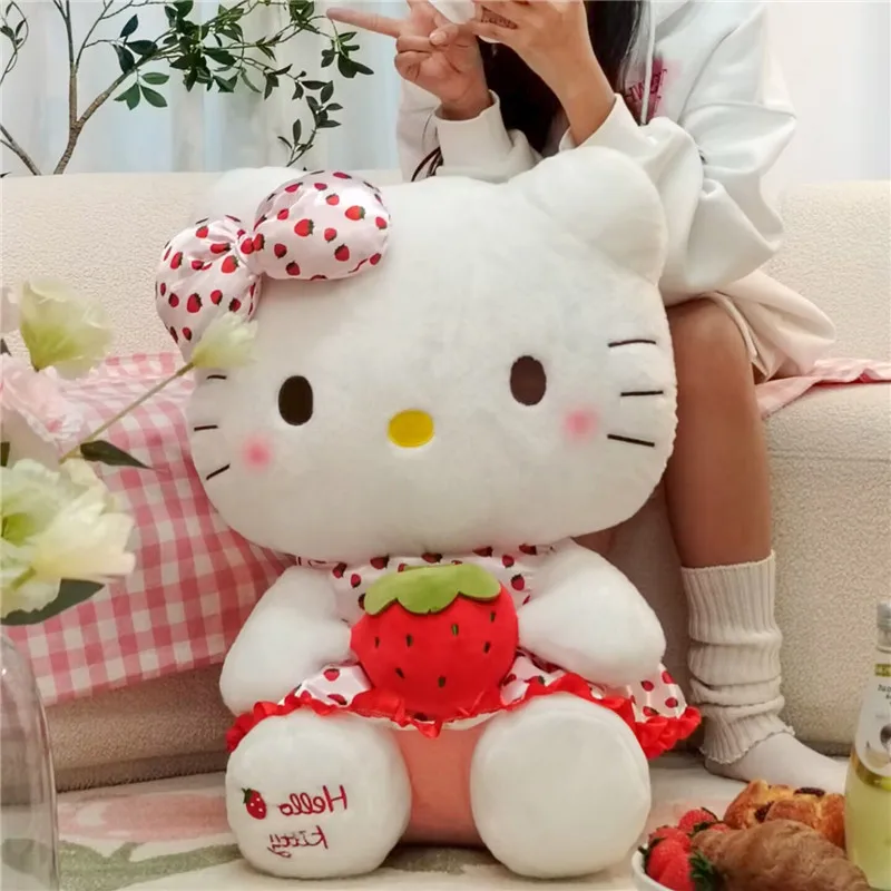 23cm Sanrio Hello Kitty bebek meyve çilek kedi bebek kız peluş oyuncak yatak odası dekorasyon yastık sevimli karikatür doğum günü hediyeleri