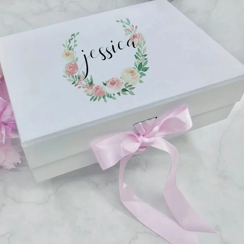 

Custom name Gift Box with Pink Ribbon Personalised Bridesmaid Proposal Boxes Valentine's Day Box Mothers Day birthday Gift Box