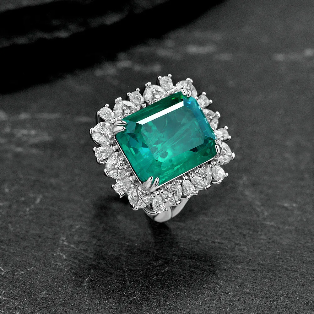 9CT Emerald Ring High Carbon Diamond 925 Sterling Silver Premium 100% 18K gold Vintage Ring For Women Jewelry