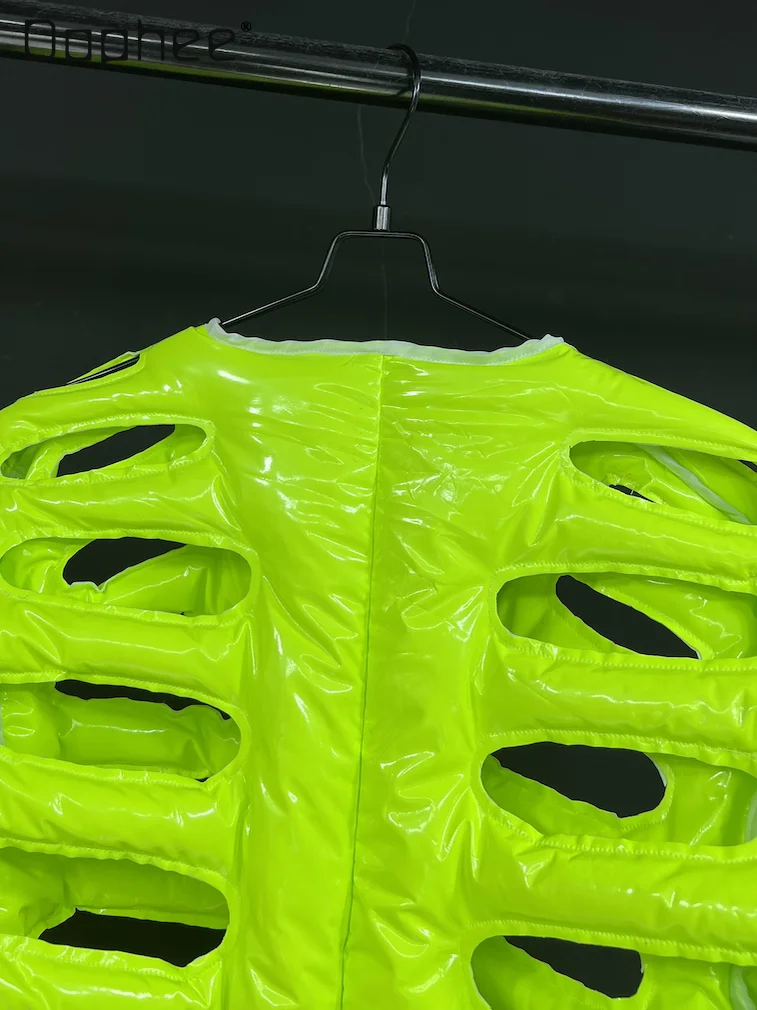 2025 New Glossy Pu Street Dance Jackets for Men Three-dimensional Tailoring Hollow Vest Jacket Trendy Thickened Men Clothing