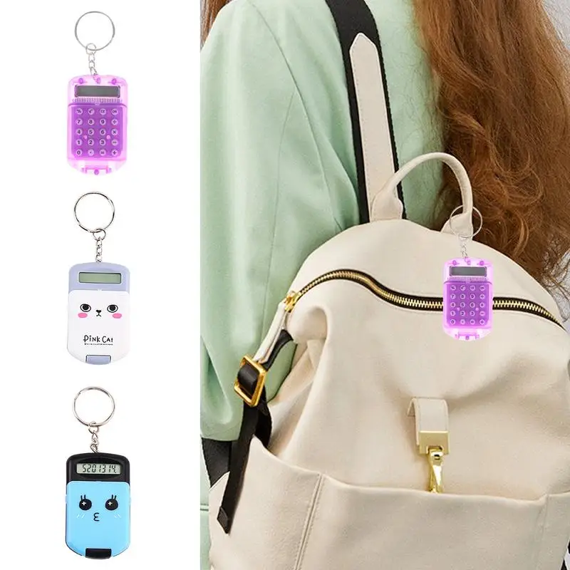 Mini Calculator Keychain 2-in-1 Tiny Electronic Portable Calculator Key Ring Candy-Colored Mini Digits Calculator Cute and