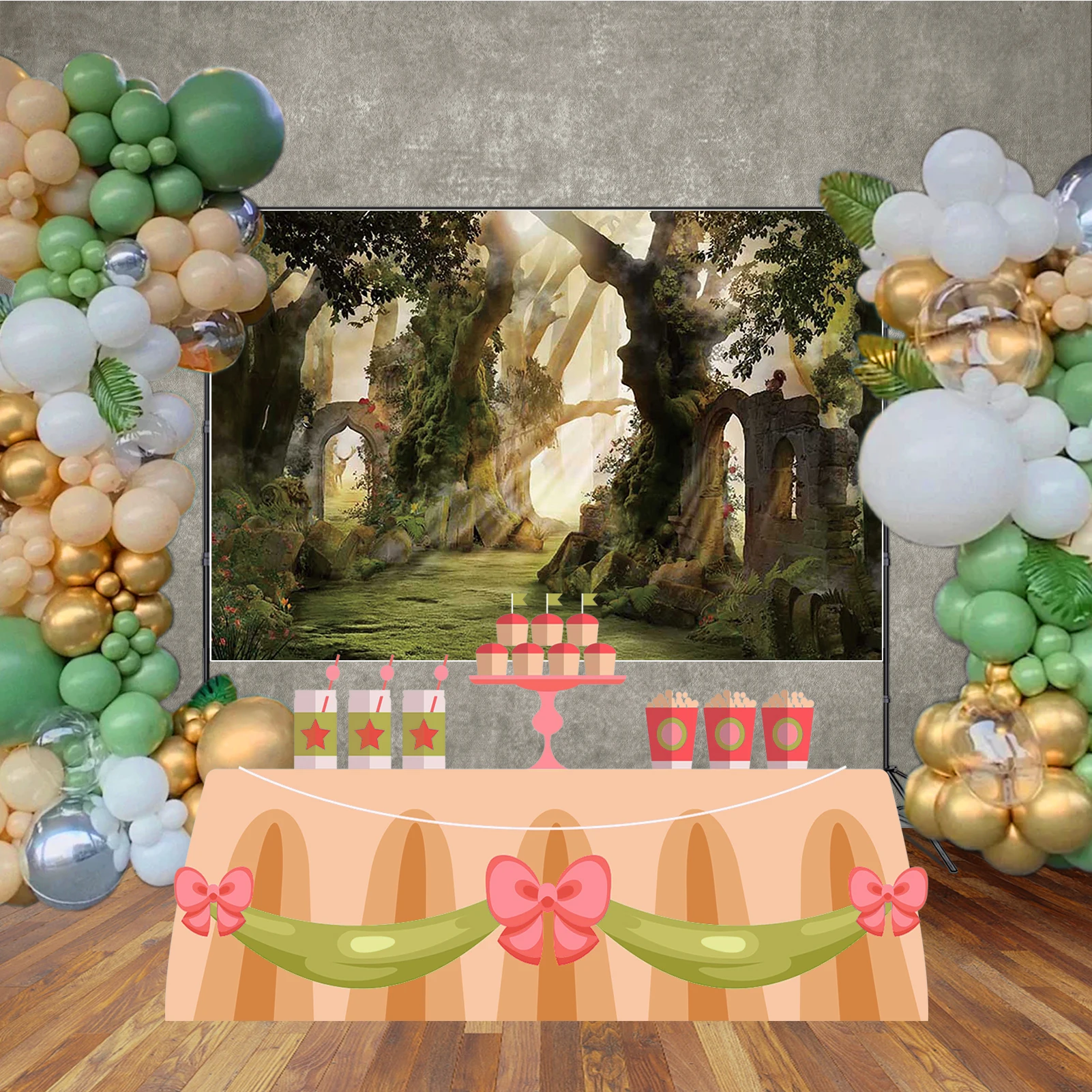 MOON.QG Fairy Tale Forest Photography Backgrounds Plants Lawm Eif Houses Backdrop Baby Shower Girl Birthday Decoration Poster