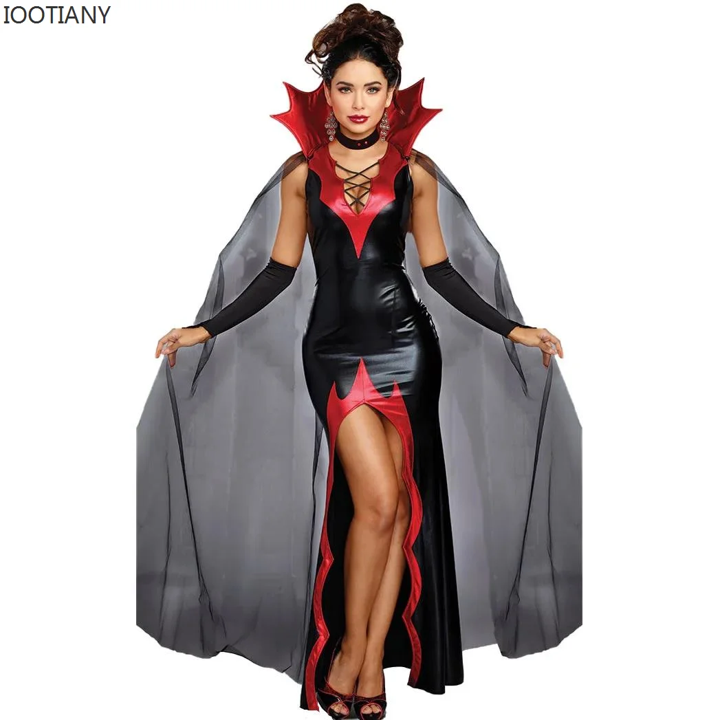 

Women's Halloween Carnival Costume Witch Vampire Dress Patent Leather Prom Demon Vampire Girl Devil Costume Role Play Uniforms