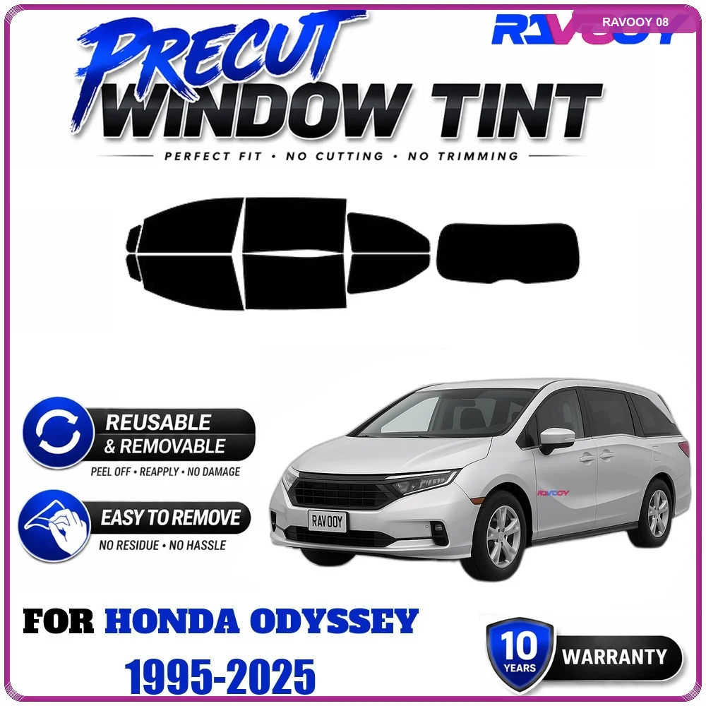 RAVOOY Precut Window Tint, Reusable Removable EPU Film, Custom Fit for Honda Odyssey 1995-2025, UV Heat Protection