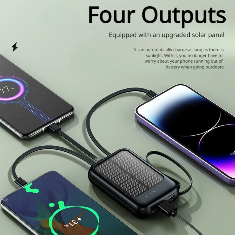 With 3 Built-in Power Bank Mini Power Bank External Solar Cells 20000mAh Big Capacity Fast Charging Phone Charger