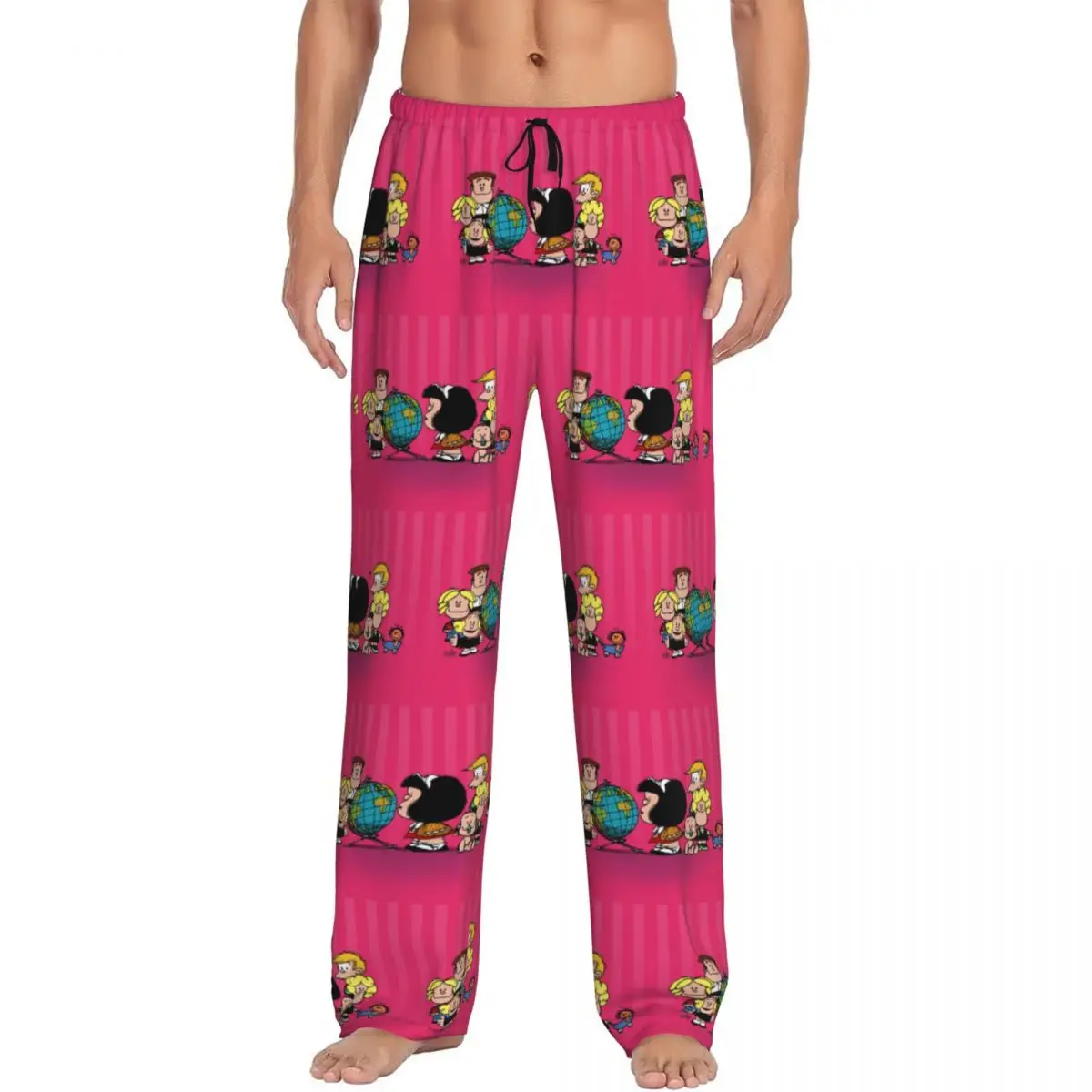 Men Kawaii Cartoon Mafalda Pajama Pants Custom Printed Sleep Sleepwear Bottoms with Pockets