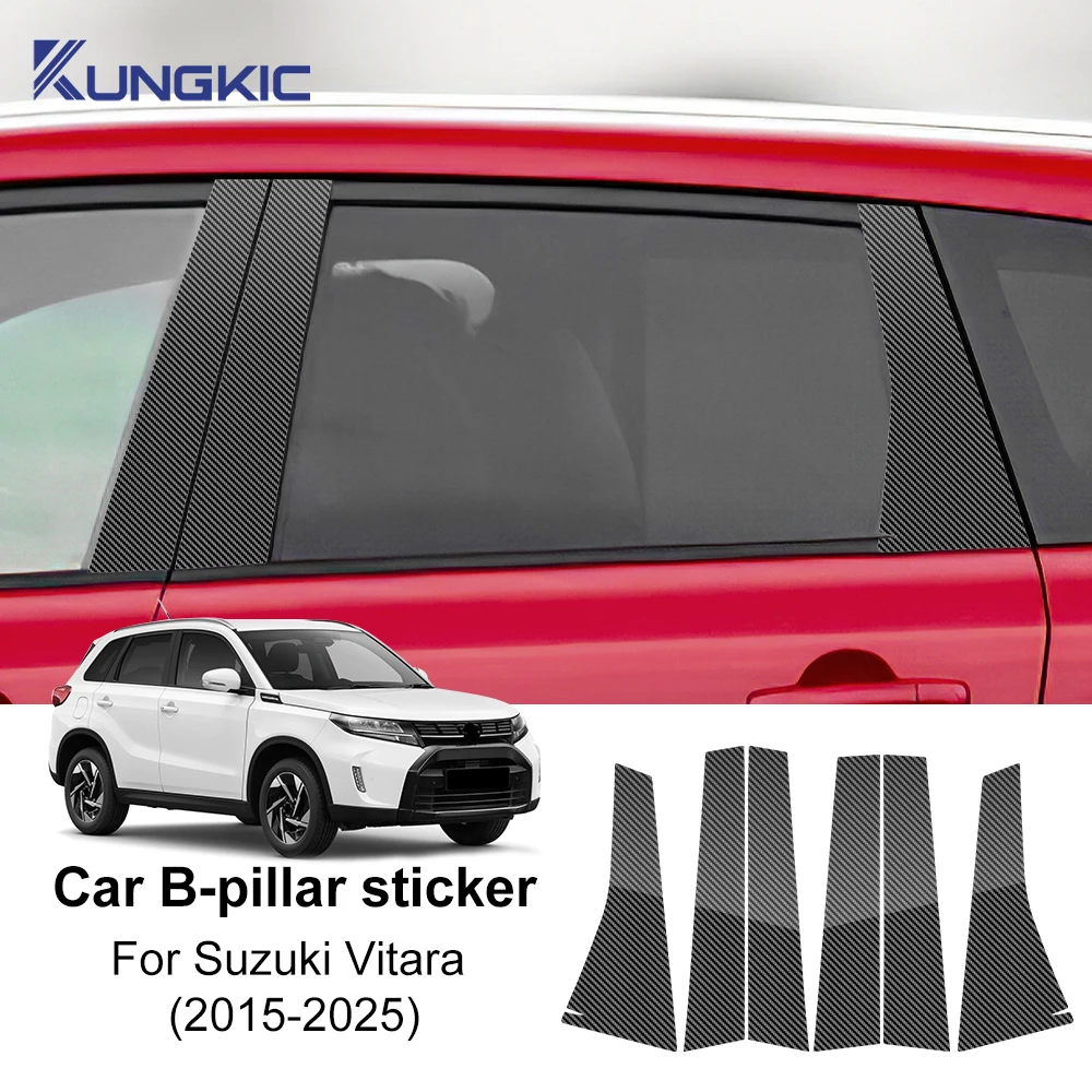 

Car Window B C Pillar Stickers for Suzuki Vitara MK4 2015 2016 2017 2018 2019-2025 Door Column Post Trim Cover Glossy Black PC