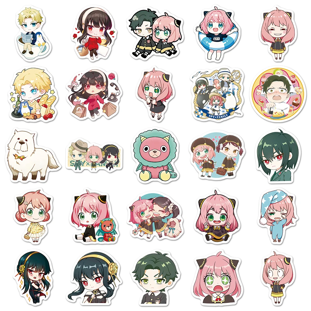 Pegatinas divertidas de Anime japonés SPY×FAMILY, calcomanías de dibujos animados, monopatín, equipaje, teléfono, pegatina de Manga clásica, embalaje, 10/30/50 Uds.