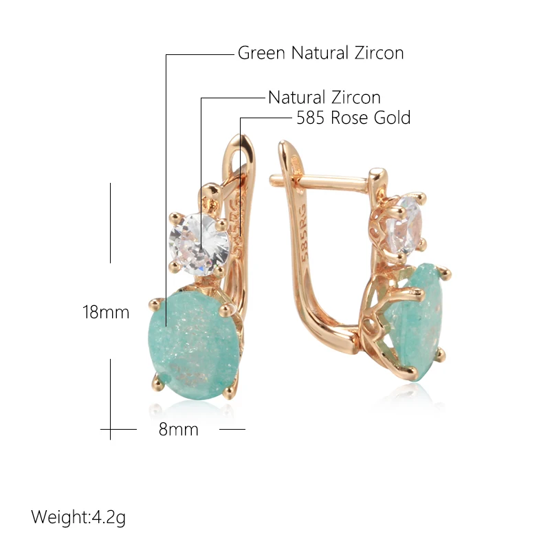 Kinel New Emerald Oval Cut Zircon Drop Earrings for Women Luxury Natural Zircon With 585 Rose Gold Earrings Wedding Jewelry
