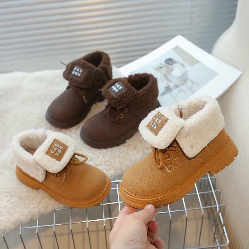 New Children's Platform Ankle Boots Winter Warm Girls Causal Cotton Boots Versatile Classic Kids Fashion Plush Boots Round-toe