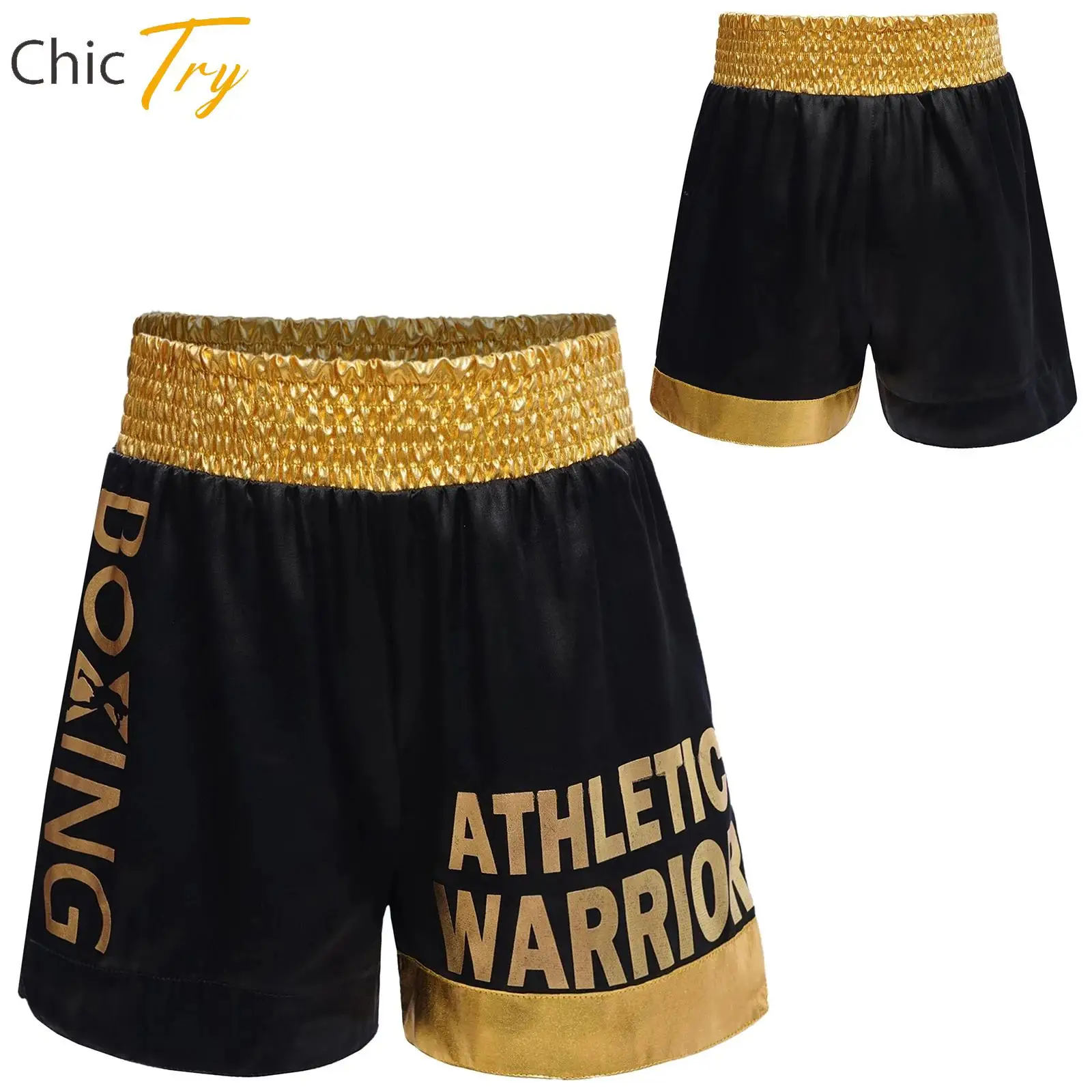 

Kids Boys Muay Thai Shorts Breathable Boxer Shorts Metallic Wide Side Slit Shorts Sports Bottom MMA Clothes for Halloween Party