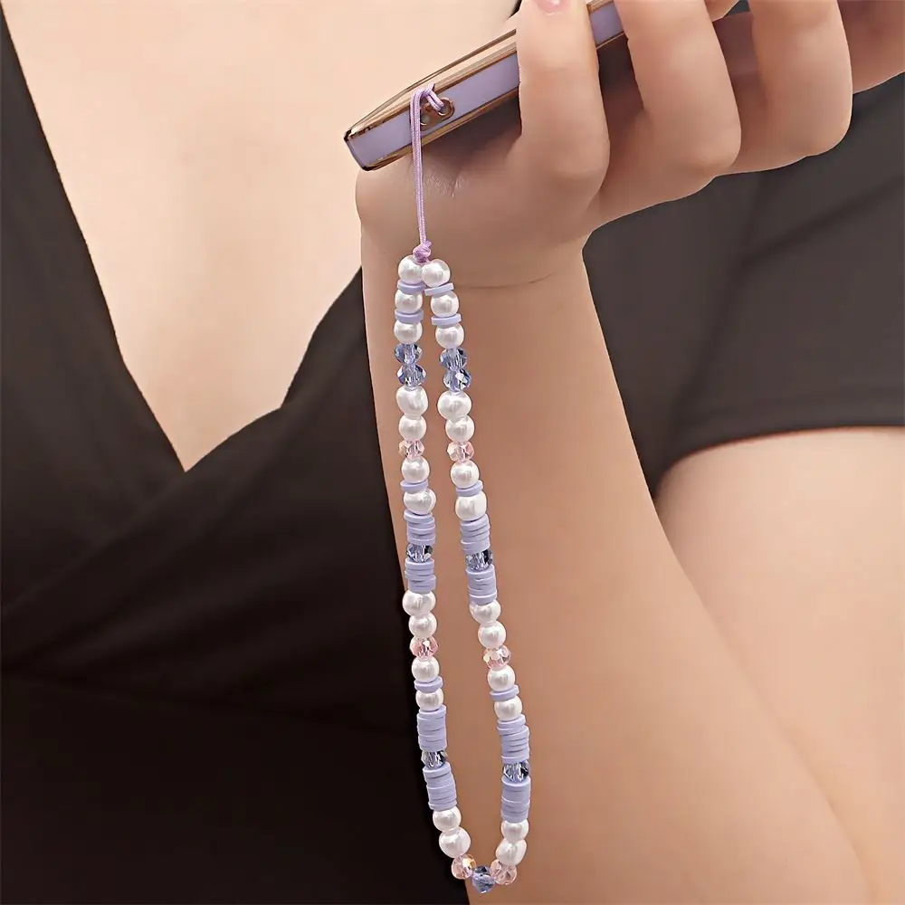 Clay Beads Beaded Mobile Phone Chain Fall Proof Anti-Lost Soft Pottery Phone Pendant Phone Charm Purple